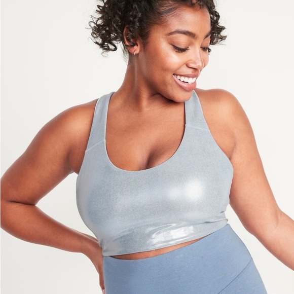 OLD NAVY Medium Support Powersoft Racerback Sports Bra in Silver Shine - Picture 1 of 7